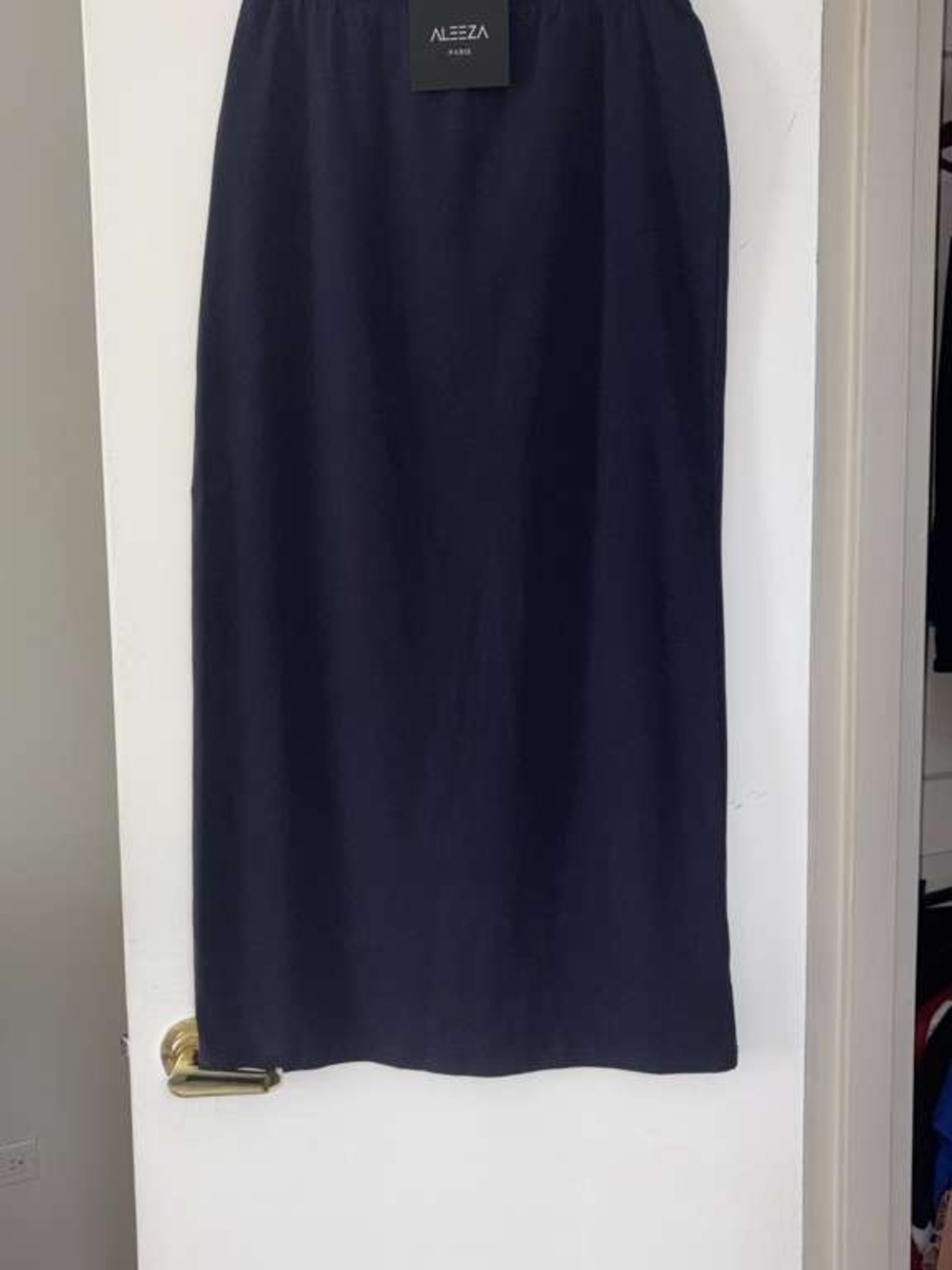 navy maxi skirt by Aleeza Paris features a sleek, straight silhouette - Picture 2 of 5